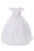 Rainkids Girls White Cap Sleeve Beaded Trim Plus Size Communion Dress 7.5-20.5 - SophiasStyle.com