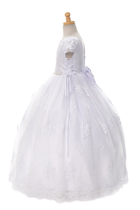 Rainkids Girls White Cap Sleeve Beaded Trim Plus Size Communion Dress 7.5-20.5 - SophiasStyle.com