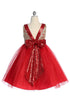 Girls Multi Color Gold Embroidered Lace V Back & Bow Flower Girl Christmas Dress 2-12