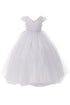 Rainkids Girls White Cap Sleeve Floral Trim Plus Size Communion Dress 7.5-20.5 - SophiasStyle.com