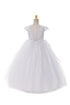 Rainkids Girls White Cap Sleeve Floral Trim Plus Size Communion Dress 7.5-20.5 - SophiasStyle.com