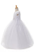 Rainkids Girls White Cap Sleeve Floral Trim Plus Size Communion Dress 7.5-20.5 - SophiasStyle.com
