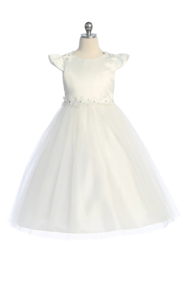 Big Girls Flutter Sleeve Floral Applique Junior Bridesmaid Dress, Sizes 16.5-20.5