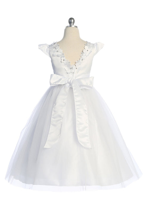 Girls Flutter Sleeve Floral Applique Flower Girl Dress 2-14