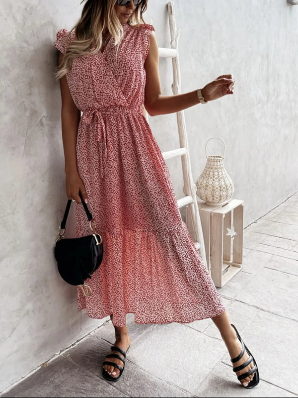 ruffled-surplice-printed-cap-sleeve-dress OhSoStyled at Sophia's Style-1