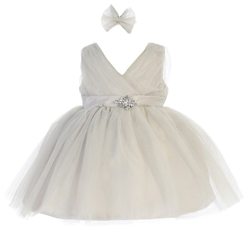 Baby Girls Satin Sash Pleated Tulle Flower Girl Dress 6-24M