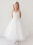 Girls Pearl Blossom Illusion-Neckline Flower Girl Dress with V-Back, Sizes 4-14
