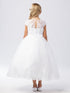 Big Girls White Illusion Neckline Rhinestone Lace Applique Communion Dress 7-18