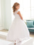 Big Girls White Illusion Neckline Rhinestone Lace Applique Communion Dress 7-18