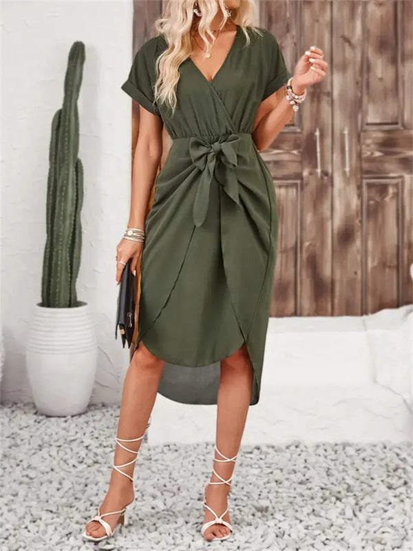 tied-surplice-short-sleeve-dress-Sophia's Style-1