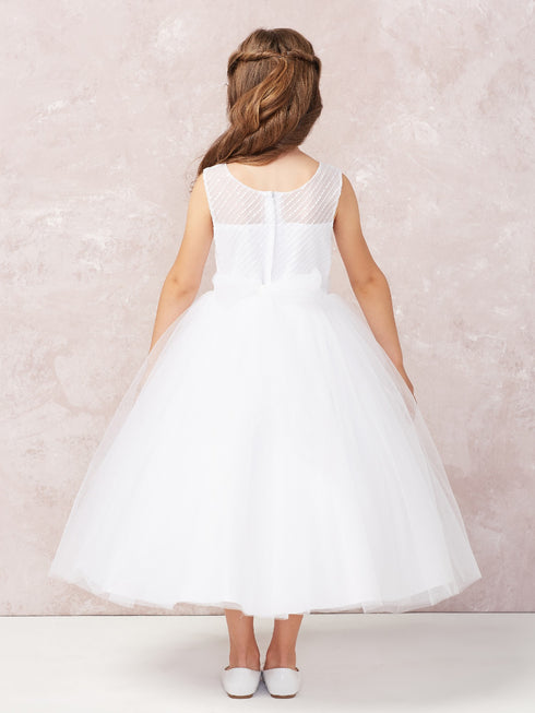 Tip Top Kids Girls White Lace Applique Illusion Neckline Special Occasion Dress, Sizes 2-18 - SophiasStyle.com