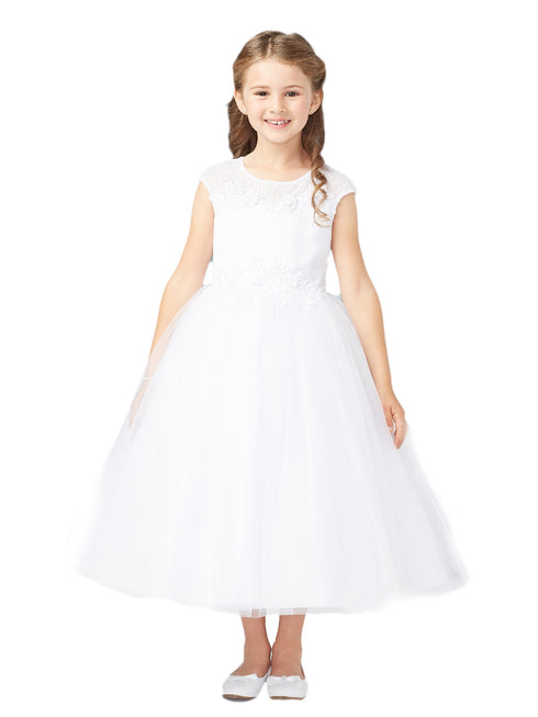 Tip Top Kids Girls White Cap Sleeve Lace Embroidery Special Occasion Dress, Sizes 2-14 - SophiasStyle.com
