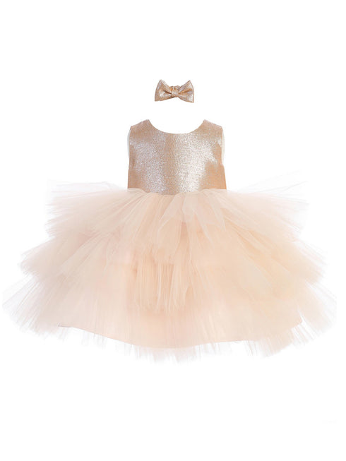 Baby Girls Metallic Glitter Layered Tulle Flower Girl Dress 6-24M
