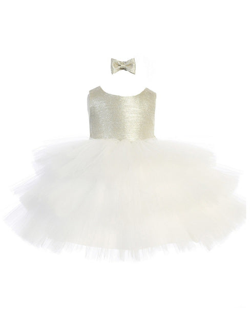 Baby Girls Metallic Glitter Layered Tulle Flower Girl Dress 6-24M
