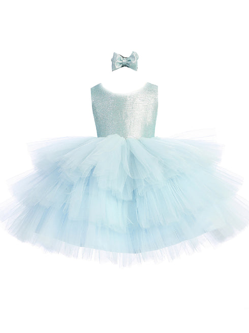 Baby Girls Metallic Glitter Layered Tulle Flower Girl Dress 6-24M