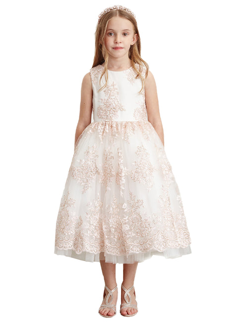 Girls Metallic Lace Overlay Tulle Junior Bridesmaid Dress 2-16