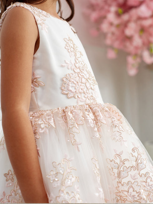 Girls Metallic Lace Overlay Tulle Junior Bridesmaid Dress 2-16