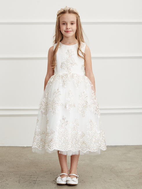 Girls Metallic Lace Overlay Tulle Junior Bridesmaid Dress 2-16