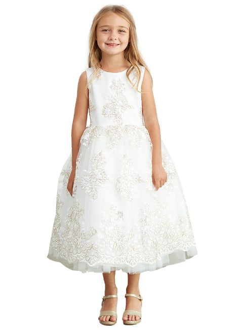 Girls Metallic Lace Overlay Tulle Junior Bridesmaid Dress 2-16