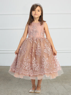Girls Metallic Lace Overlay Tulle Junior Bridesmaid Dress 2-16