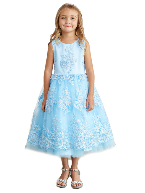 Girls Metallic Lace Overlay Tulle Junior Bridesmaid Dress 2-16