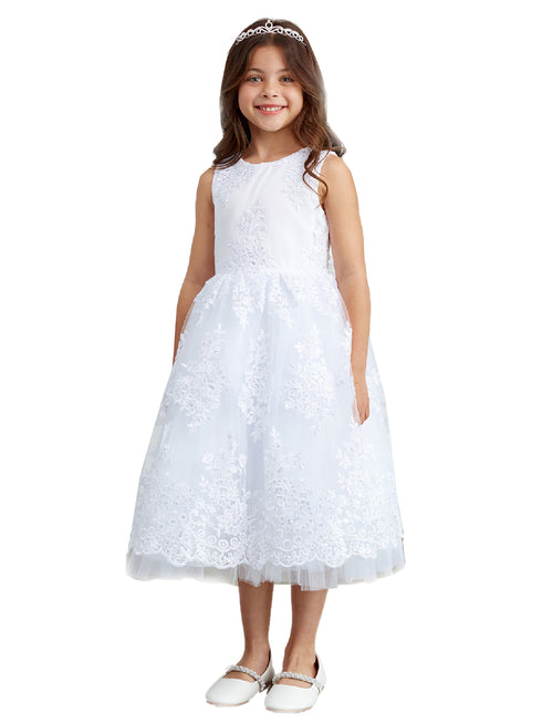 Girls Metallic Lace Overlay Tulle Junior Bridesmaid Dress 2-16