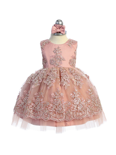 Baby Girls Metallic Lace Overlay Tulle Flower Girl Dress 6-24M