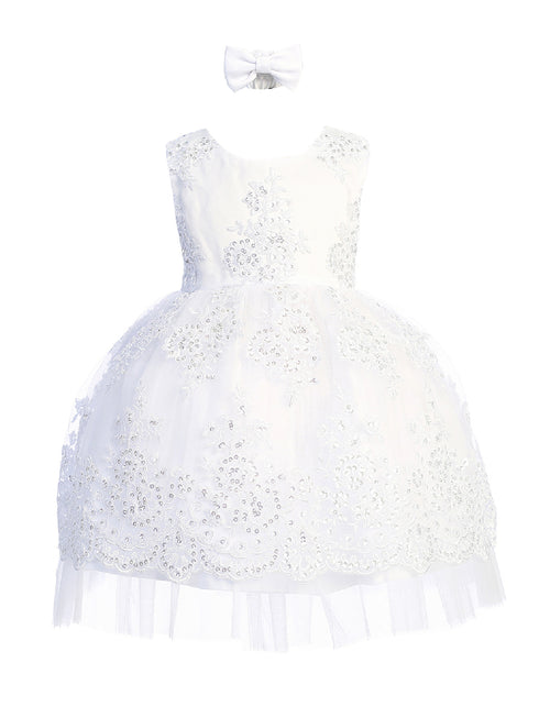 Baby Girls Metallic Lace Overlay Tulle Flower Girl Dress 6-24M