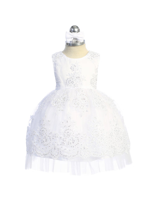 Baby Girls Metallic Lace Overlay Tulle Flower Girl Dress 6-24M