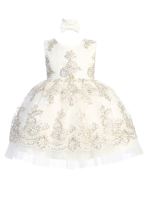 Baby Girls Metallic Lace Overlay Tulle Flower Girl Dress 6-24M