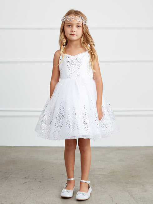 Girls Spaghetti Strap Sequin Tulle Junior Bridesmaid Dress 2-12