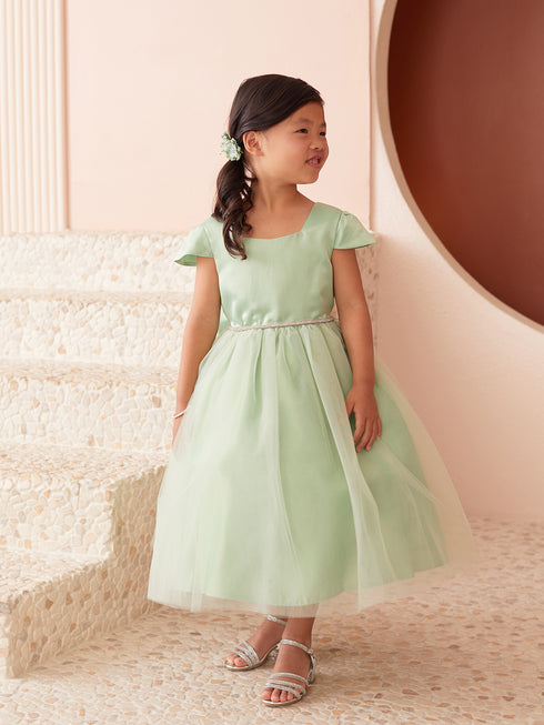 Girls Multi Color Square Neckline Cap Sleeve Flower Girl Dress 2-12