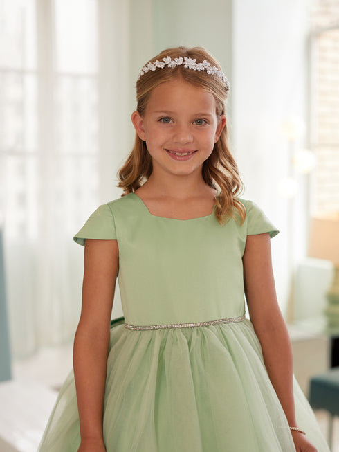 Girls Multi Color Square Neckline Cap Sleeve Flower Girl Dress 2-12
