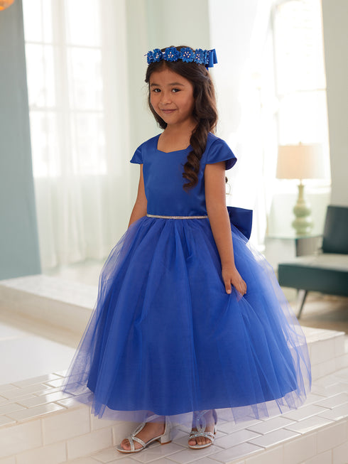 Girls Multi Color Square Neckline Cap Sleeve Flower Girl Dress 2-12