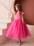 Girls Multi Color Square Neckline Cap Sleeve Flower Girl Dress 2-12