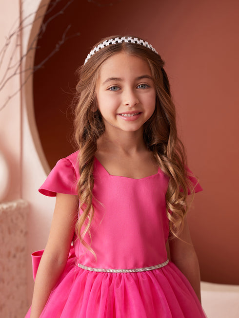 Girls Multi Color Square Neckline Cap Sleeve Flower Girl Dress 2-12