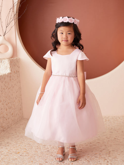 Girls Multi Color Square Neckline Cap Sleeve Flower Girl Dress 2-12