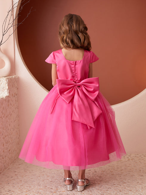 Girls Multi Color Square Neckline Cap Sleeve Flower Girl Dress 2-12
