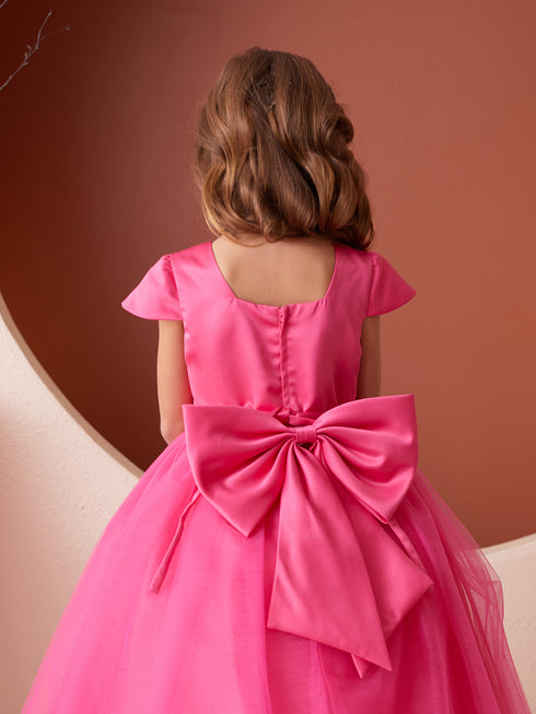 Girls Multi Color Square Neckline Cap Sleeve Flower Girl Dress 2-12