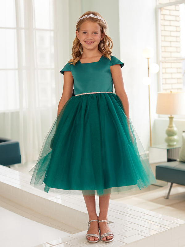 Girls Multi Color Square Neckline Cap Sleeve Flower Girl Dress 2-12