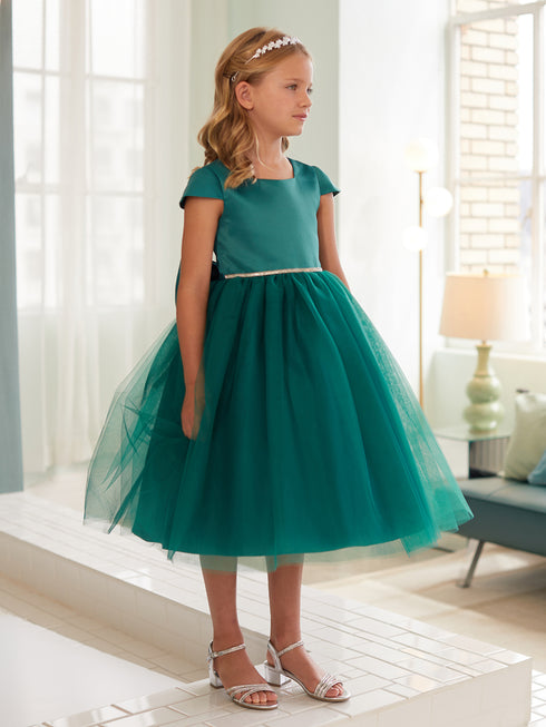 Girls Multi Color Square Neckline Cap Sleeve Flower Girl Dress 2-12