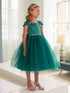Girls Multi Color Square Neckline Cap Sleeve Flower Girl Dress 2-12