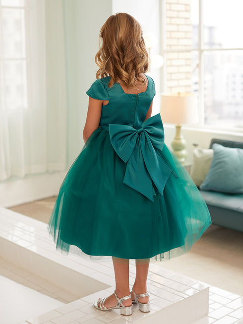 Girls Multi Color Square Neckline Cap Sleeve Flower Girl Dress 2-12