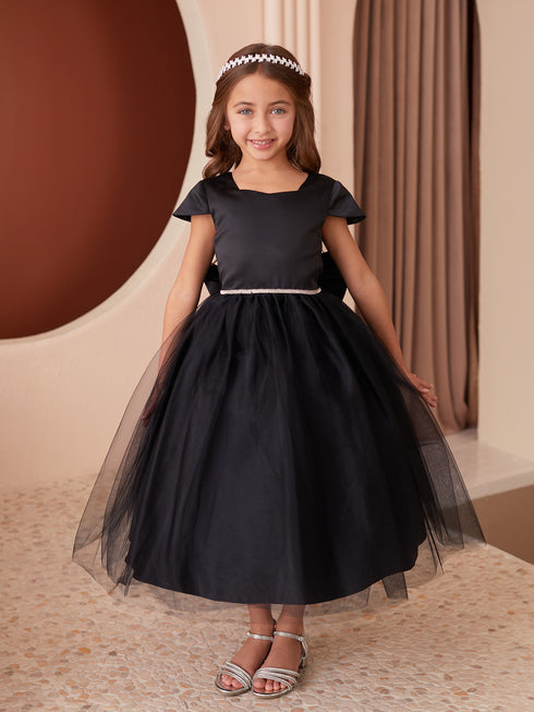 Girls Multi Color Square Neckline Cap Sleeve Flower Girl Dress 2-12