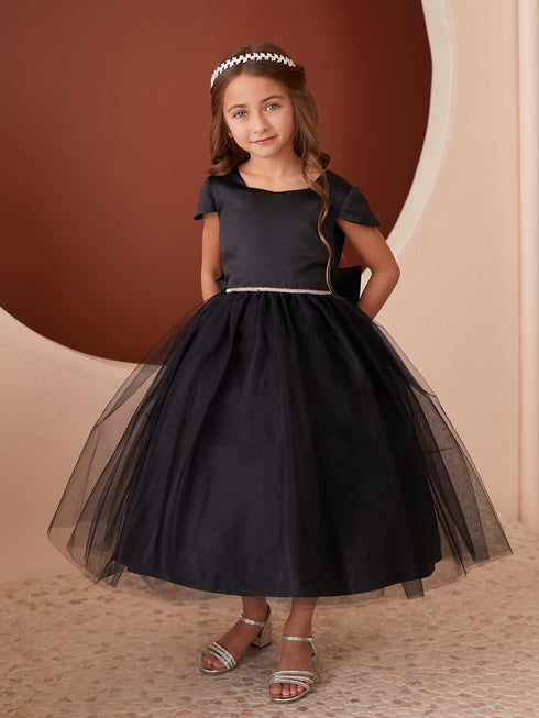 Girls Multi Color Square Neckline Cap Sleeve Flower Girl Dress 2-12