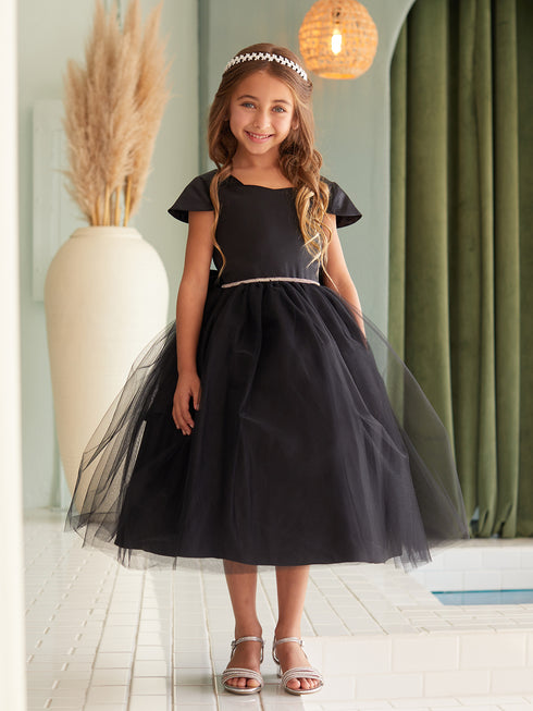 Girls Multi Color Square Neckline Cap Sleeve Flower Girl Dress 2-12