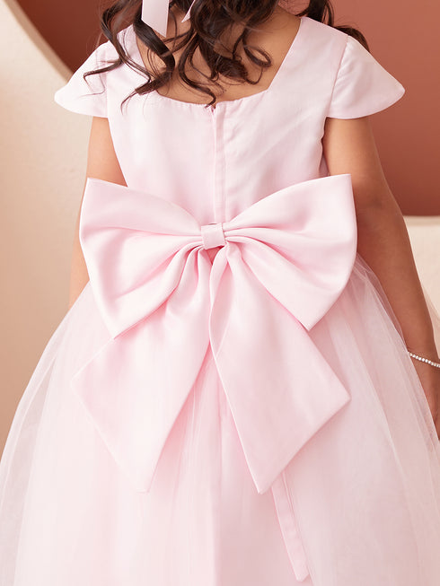 Girls Multi Color Square Neckline Cap Sleeve Flower Girl Dress 2-12