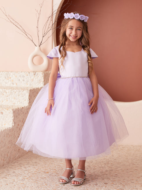 Girls Multi Color Square Neckline Cap Sleeve Flower Girl Dress 2-12