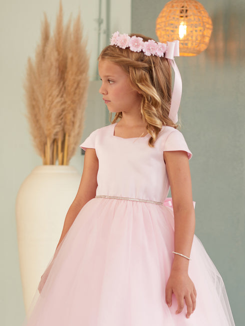 Girls Multi Color Square Neckline Cap Sleeve Flower Girl Dress 2-12