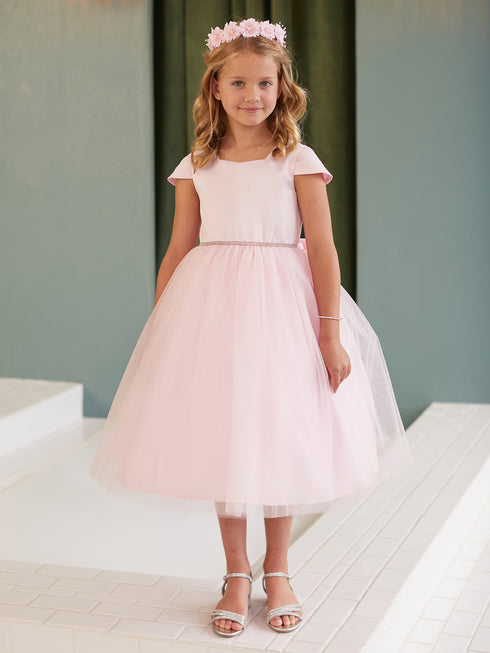 Girls Multi Color Square Neckline Cap Sleeve Flower Girl Dress 2-12